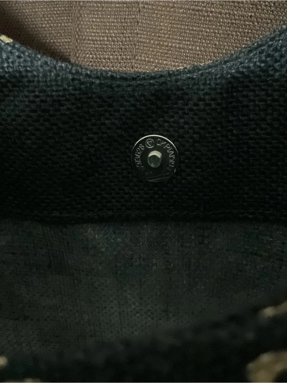 Black Burlap Gold Stamped Tote with woven Rope handles, New without tag.